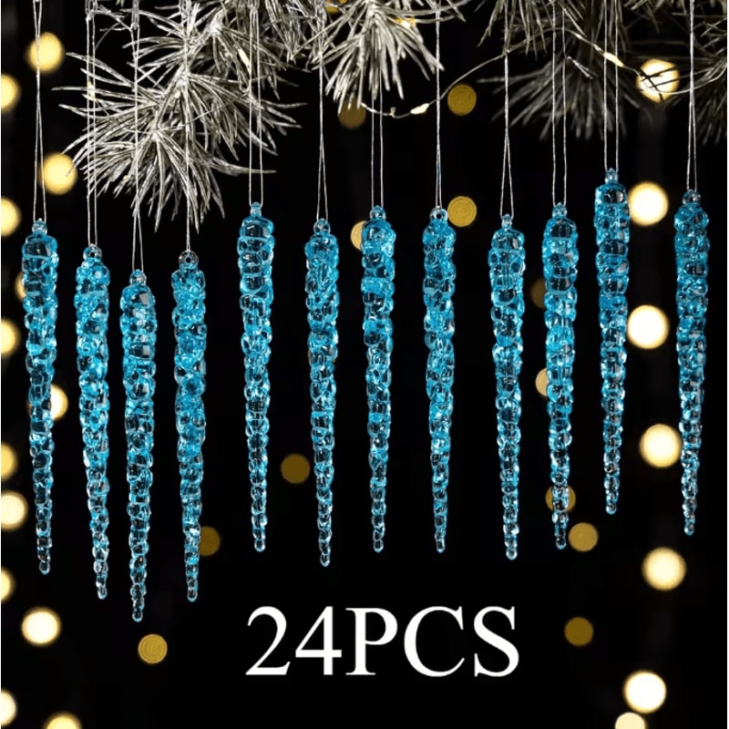 24PCS Acrylic Christmas Icicle Ornaments Realistic Hanging Tree Decorations For Winter Decor 7