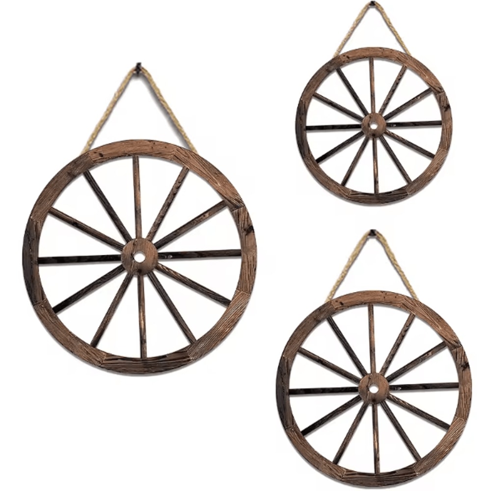 Vintage Rustic Wooden Wagon Wheel Wall Decor Old Western Farmhouse Hanging Cartwheel 0
