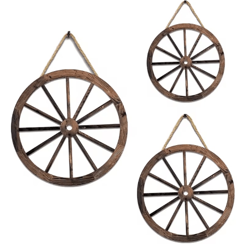 Vintage Rustic Wooden Wagon Wheel Wall Decor Old Western Farmhouse Hanging Cartwheel 0