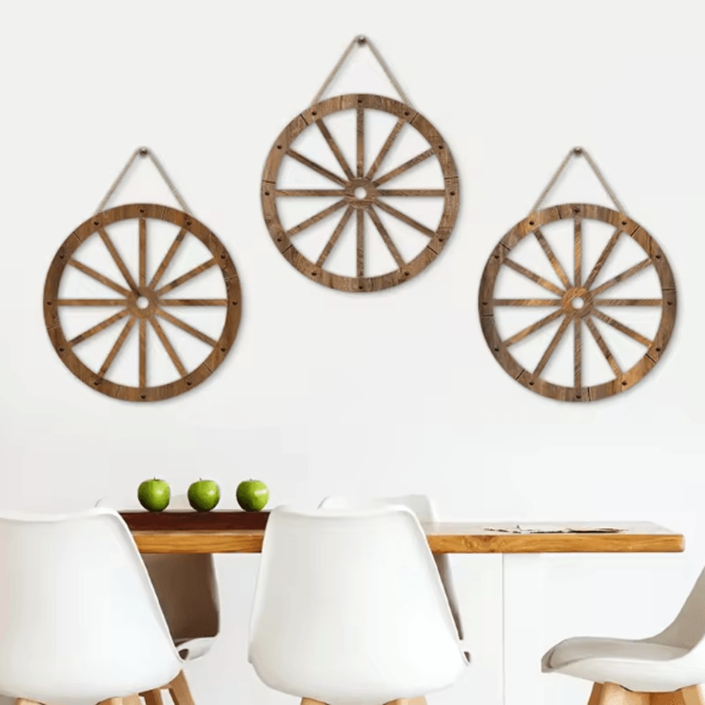 Vintage Rustic Wooden Wagon Wheel Wall Decor Old Western Farmhouse Hanging Cartwheel 1