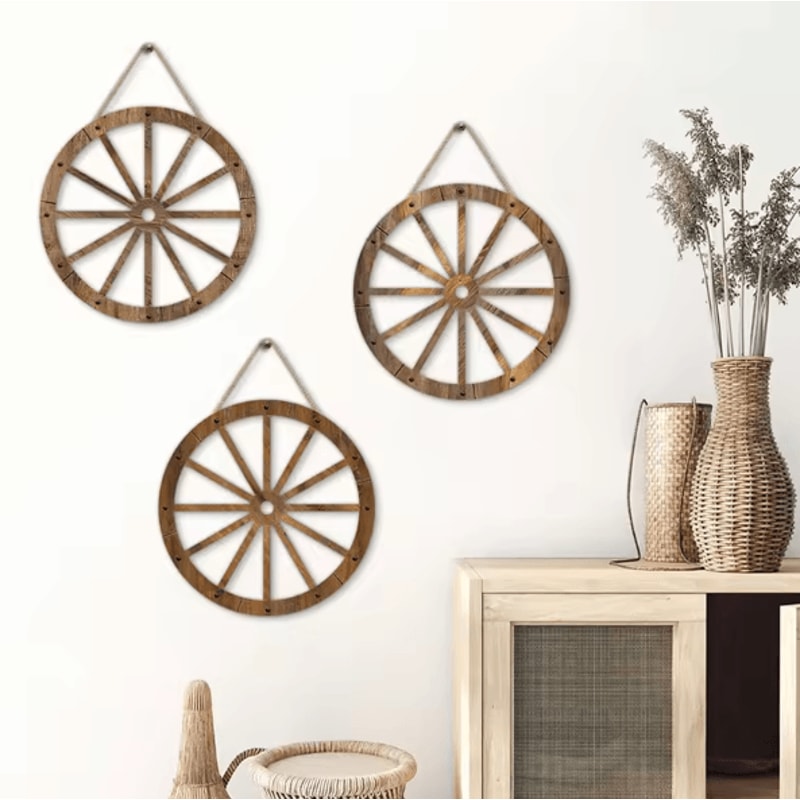 Vintage Rustic Wooden Wagon Wheel Wall Decor Old Western Farmhouse Hanging Cartwheel 2