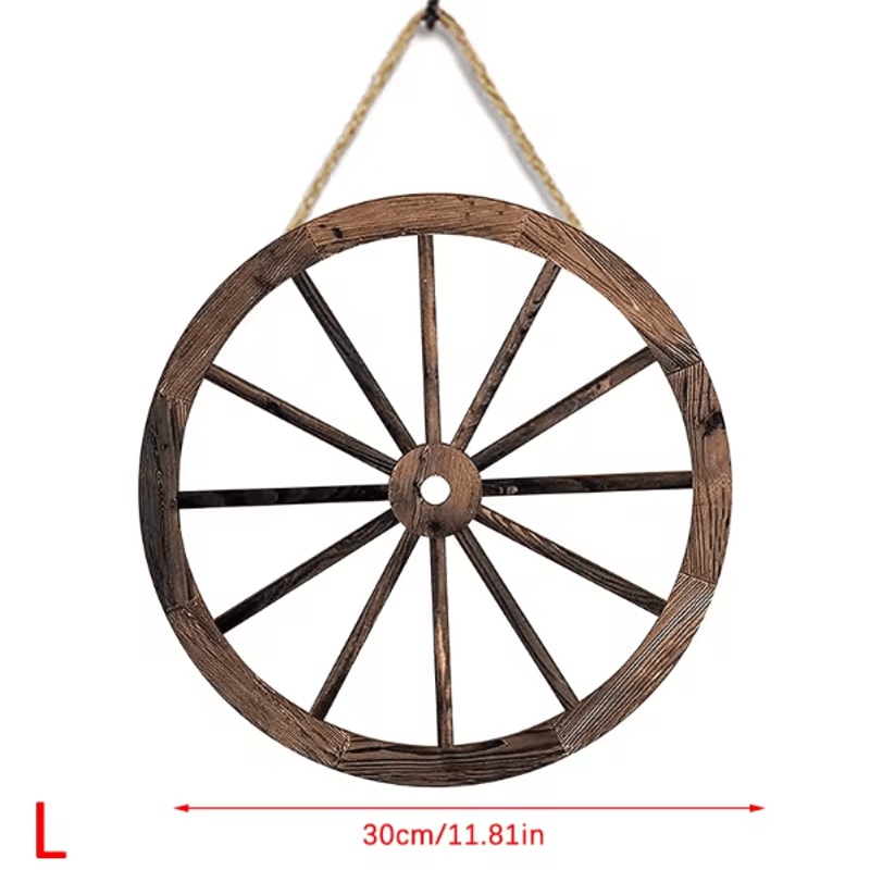 Vintage Rustic Wooden Wagon Wheel Wall Decor Old Western Farmhouse Hanging Cartwheel 7