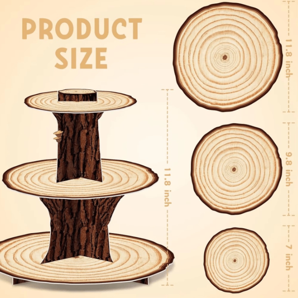 3Tier Wooden Cupcake Stand Rustic Farmhouse Dessert Display For Parties Baby Showers 2