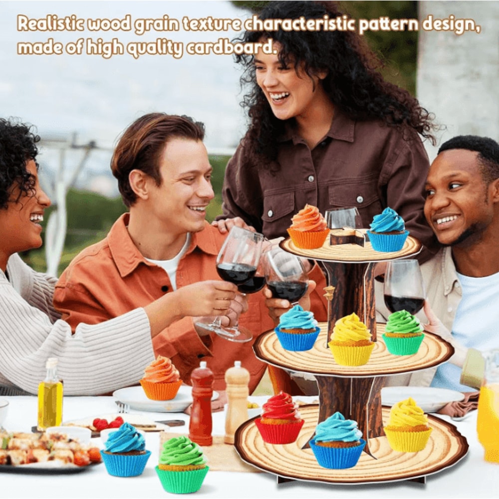 3Tier Wooden Cupcake Stand Rustic Farmhouse Dessert Display For Parties Baby Showers 3