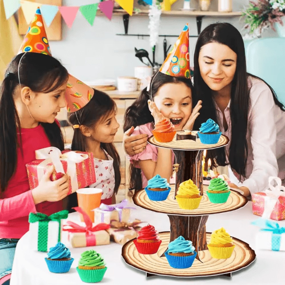 3Tier Wooden Cupcake Stand Rustic Farmhouse Dessert Display For Parties Baby Showers 4