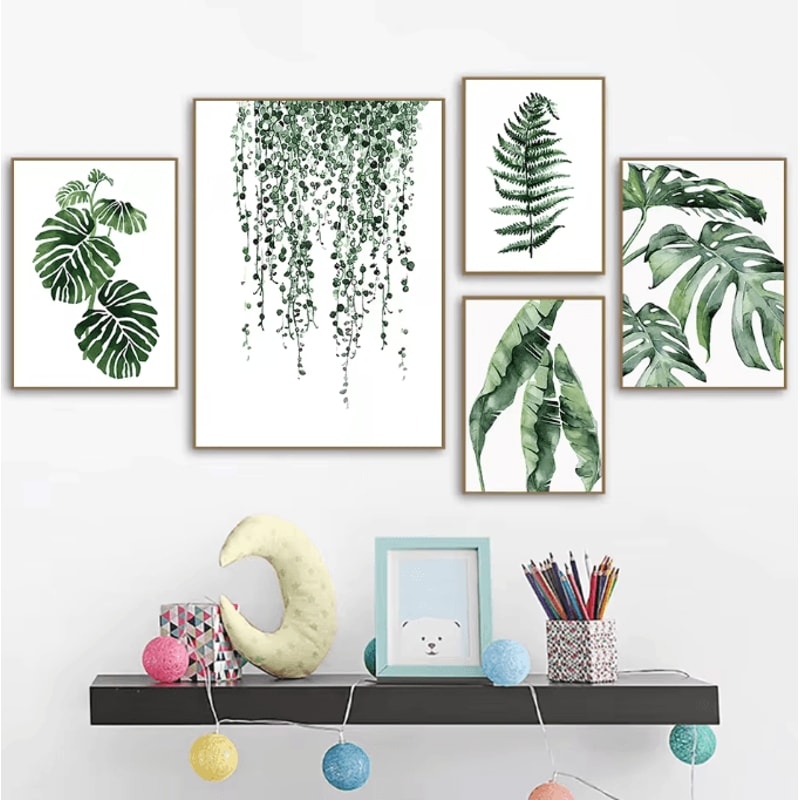 Nordic Green Botanical Canvas Wall Art Monstera Banana Leaf Minimalist Decor For Living Room Bed 0