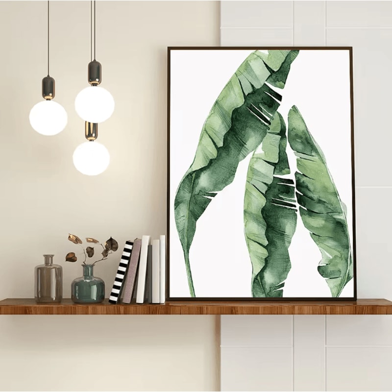 Nordic Green Botanical Canvas Wall Art Monstera Banana Leaf Minimalist Decor For Living Room Bed 3