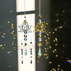 metal lotus crystal suncatcher wind chime – handmade hanging charm for home & garden decor