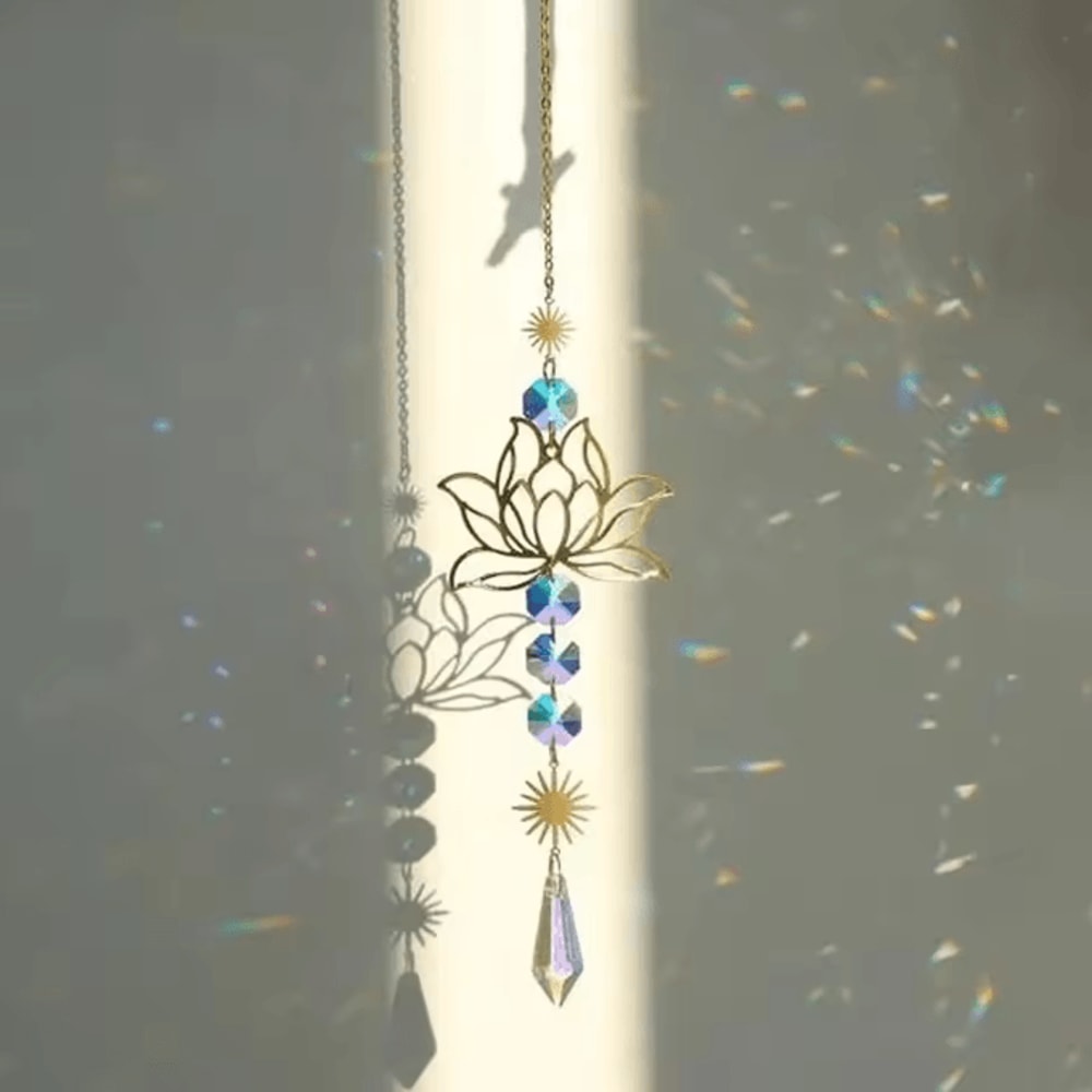 Metal Lotus Crystal Suncatcher Wind Chime Handmade Hanging Charm For Home Garden Decor 3