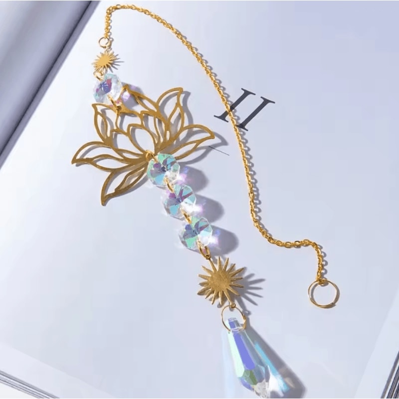 Metal Lotus Crystal Suncatcher Wind Chime Handmade Hanging Charm For Home Garden Decor 5