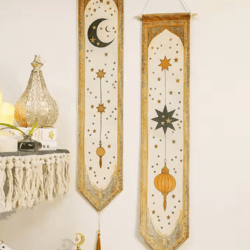 islamic ramadan wall banner tapestry – moon star lantern eid mubarak decor for home & party