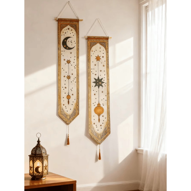 Islamic Ramadan Wall Banner Tapestry Moon Star Lantern Eid Mubarak Decor For Home Party 1