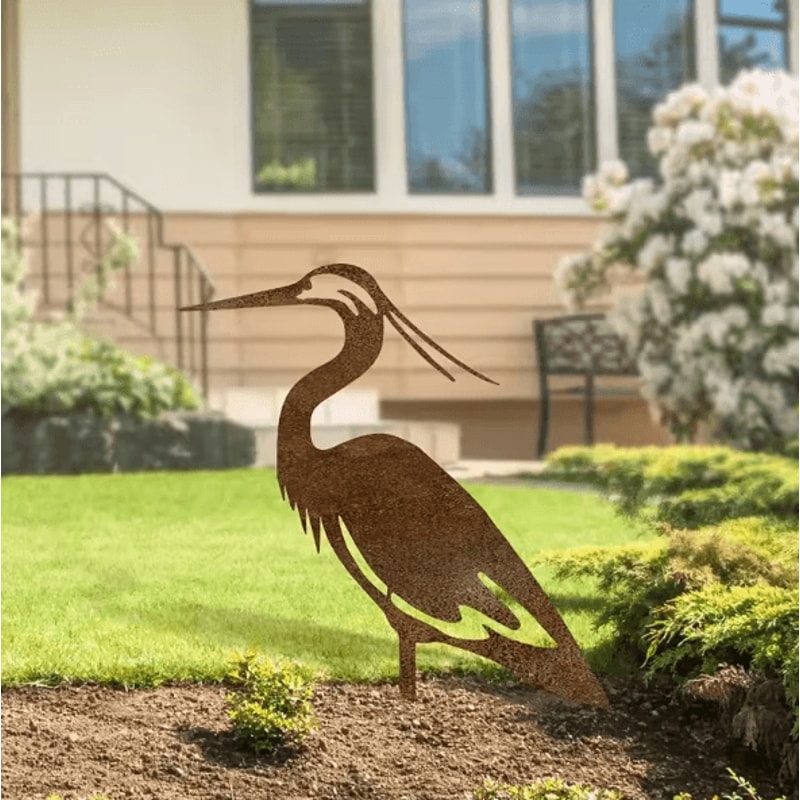 Rusted Metal Crane Garden Statue Contemporary Heron Sculpture For Outdoor Yard Lawn Decor 3