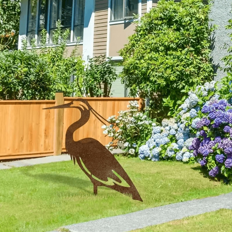 Rusted Metal Crane Garden Statue Contemporary Heron Sculpture For Outdoor Yard Lawn Decor 4