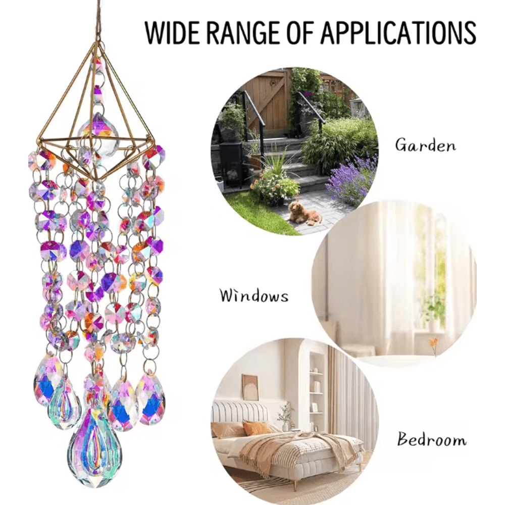 Crystal Suncatcher Wind Chime Rainbow Maker Hanging Decor For Window Garden 3