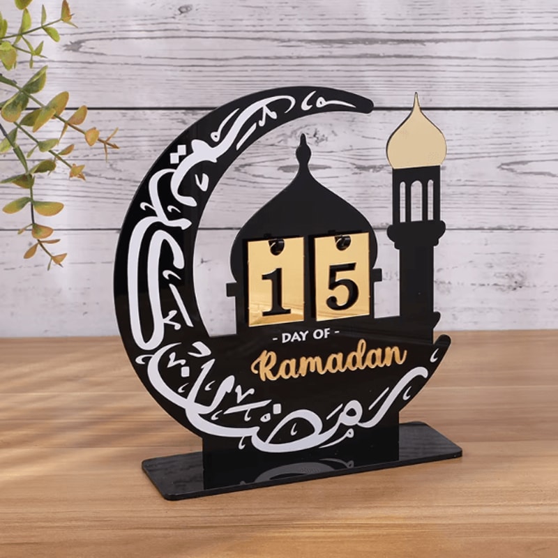 Black Gold Acrylic Ramadan Countdown Calendar Eid Mubarak Table Decor With Replaceable Numbers 2