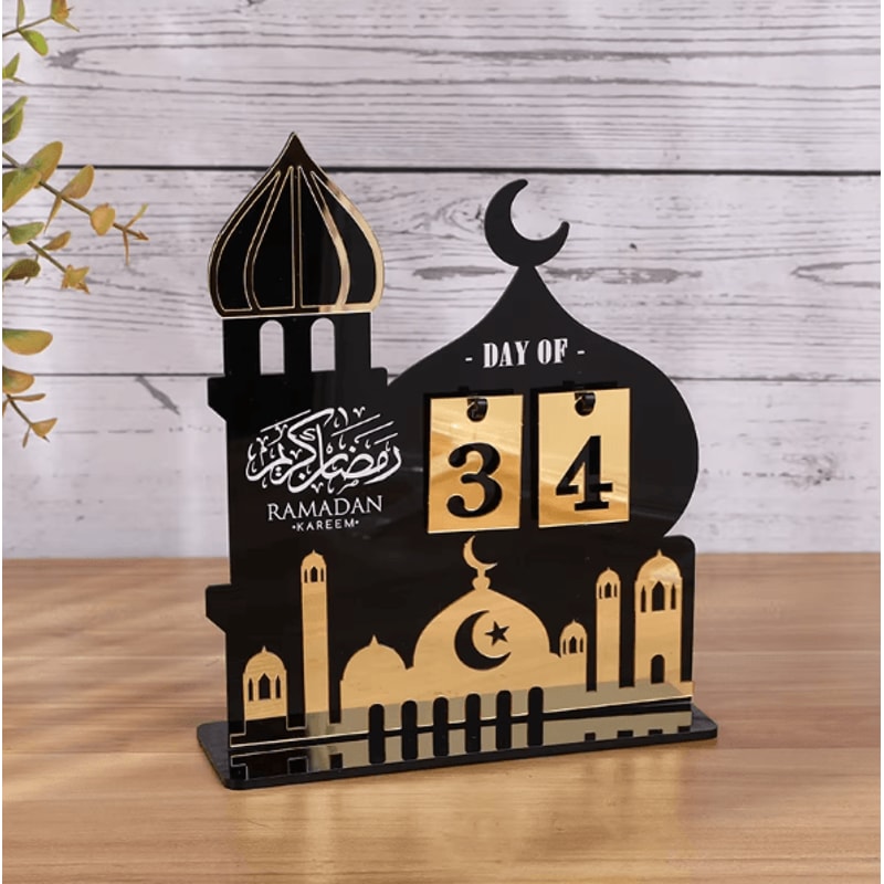 Black Gold Acrylic Ramadan Countdown Calendar Eid Mubarak Table Decor With Replaceable Numbers 3