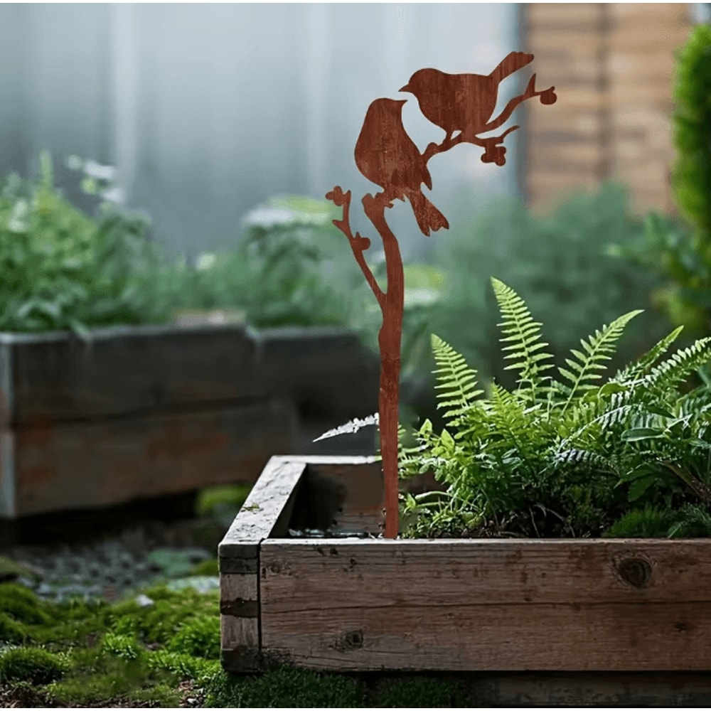 Rusty Metal Bird Garden Stake NatureInspired Outdoor Yard Art For Lawn Garden Decor 0