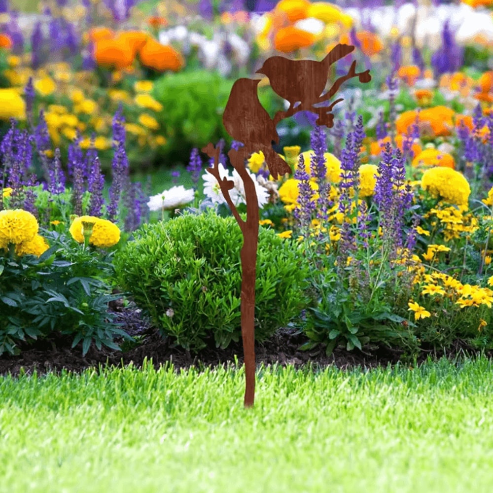 Rusty Metal Bird Garden Stake NatureInspired Outdoor Yard Art For Lawn Garden Decor 1