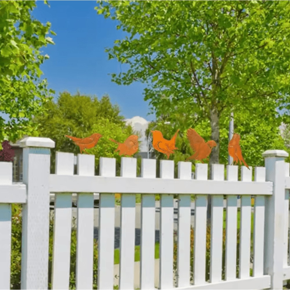 Rusty Metal Bird Silhouette Garden Stake Rustic Outdoor Yard Art For Farmhouse Patio Garden 3