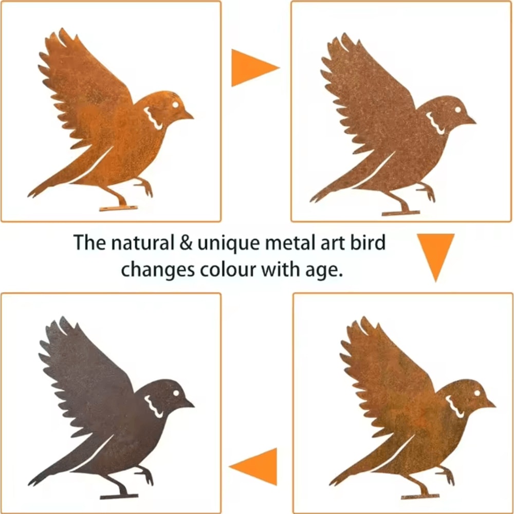 Rusty Metal Bird Silhouette Garden Stake Rustic Outdoor Yard Art For Farmhouse Patio Garden 4