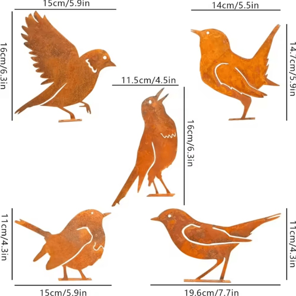 Rusty Metal Bird Silhouette Garden Stake Rustic Outdoor Yard Art For Farmhouse Patio Garden 5