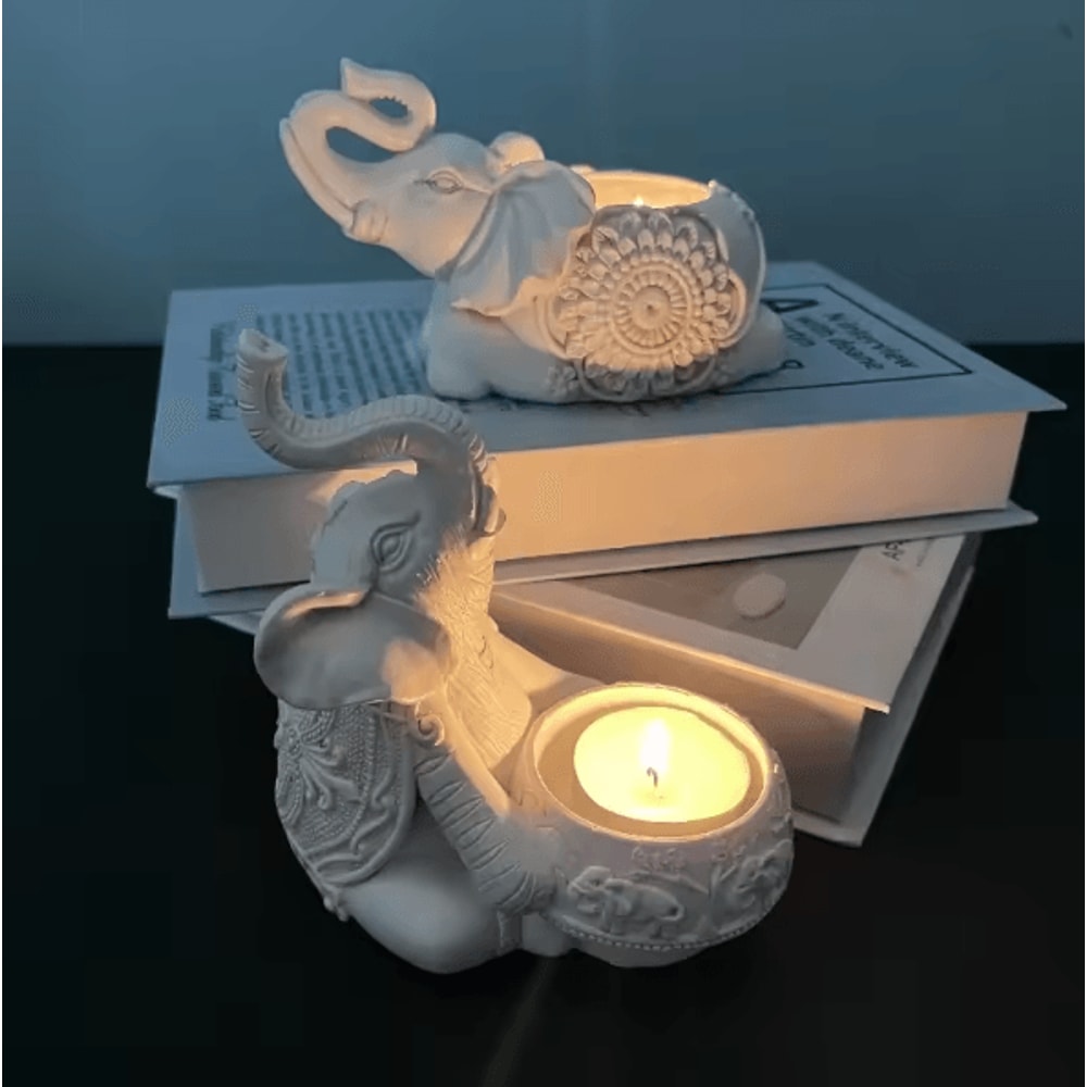 Lucky Elephant Tealight Candle Holder Animal Sculpture Decor With Raised Trunk For Home Gifting 3