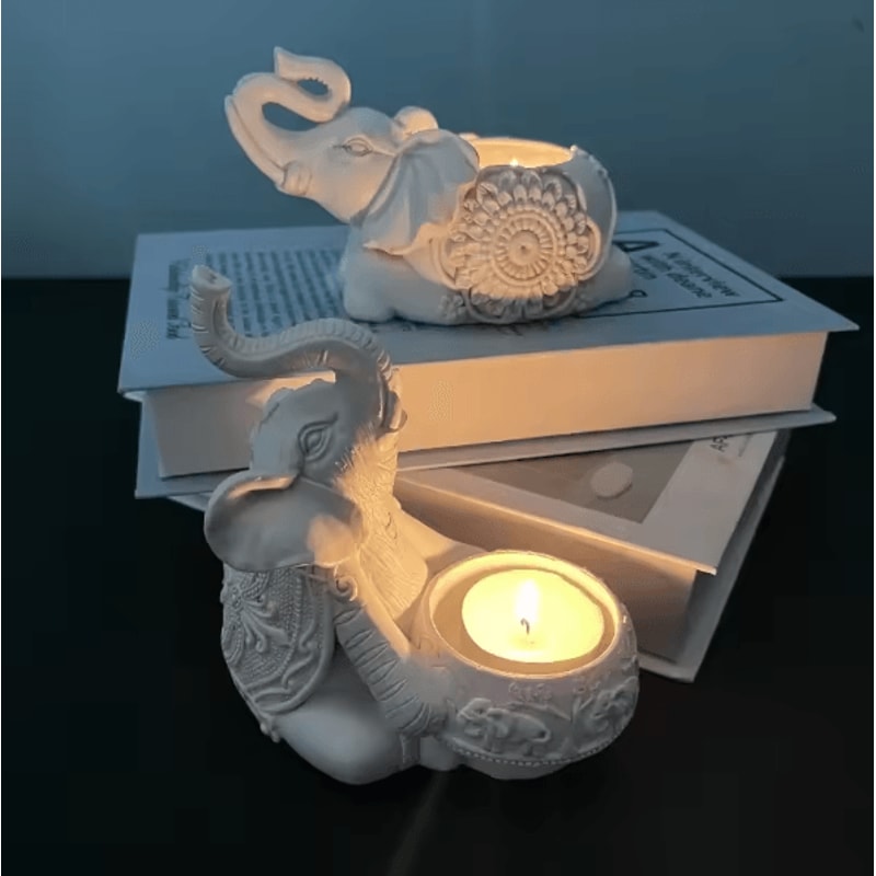 Lucky Elephant Tealight Candle Holder Animal Sculpture Decor With Raised Trunk For Home Gifting 3