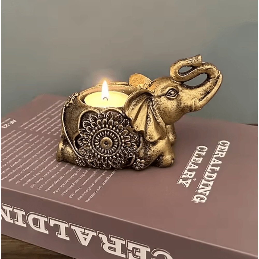 Lucky Elephant Tealight Candle Holder Animal Sculpture Decor With Raised Trunk For Home Gifting 4