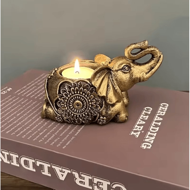 Lucky Elephant Tealight Candle Holder Animal Sculpture Decor With Raised Trunk For Home Gifting 4