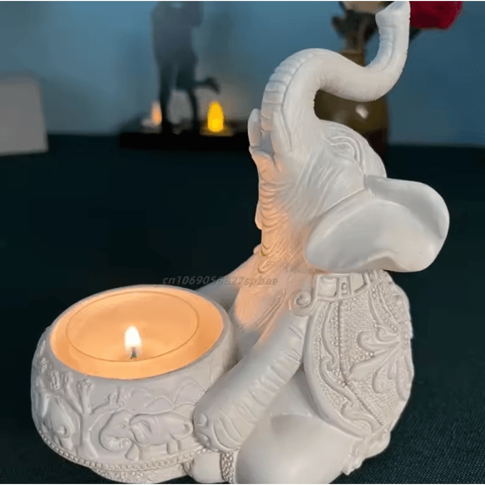 Lucky Elephant Tealight Candle Holder Animal Sculpture Decor With Raised Trunk For Home Gifting 5