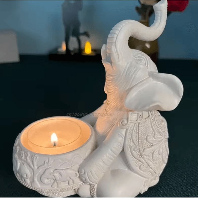 Lucky Elephant Tealight Candle Holder Animal Sculpture Decor With Raised Trunk For Home Gifting 5
