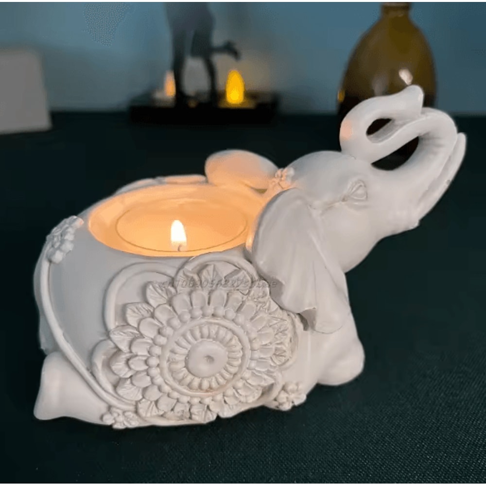 Lucky Elephant Tealight Candle Holder Animal Sculpture Decor With Raised Trunk For Home Gifting 6