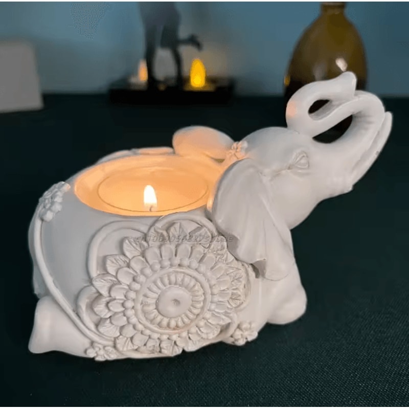 Lucky Elephant Tealight Candle Holder Animal Sculpture Decor With Raised Trunk For Home Gifting 6