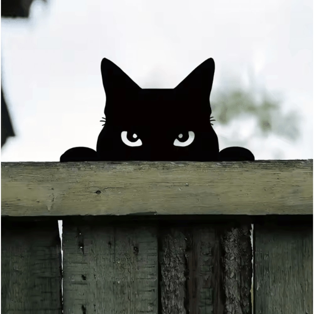 Black Metal Peeping Cat Garden Stake Whimsical Silhouette Yard Decor 0