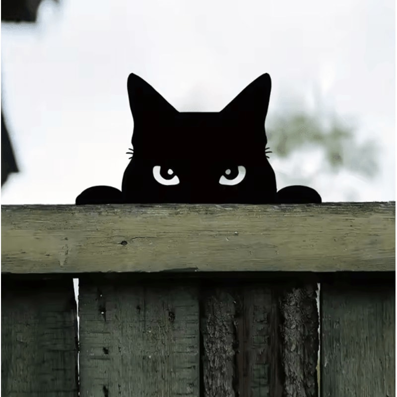 Black Metal Peeping Cat Garden Stake Whimsical Silhouette Yard Decor 0