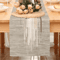 Modern Abstract Striped Linen Table Runner Minimalist Neutral Dining Decor 0