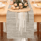 Modern Abstract Striped Linen Table Runner Minimalist Neutral Dining Decor 0