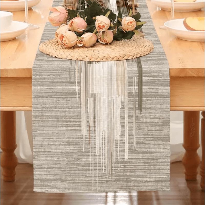 Modern Abstract Striped Linen Table Runner Minimalist Neutral Dining Decor 0