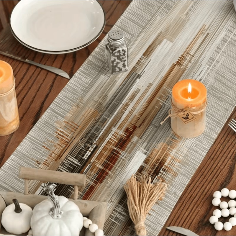 Modern Abstract Striped Linen Table Runner Minimalist Neutral Dining Decor 3