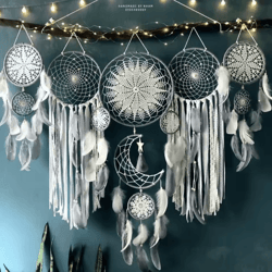 boho macrame dream catcher set – moon wall hanging home decor