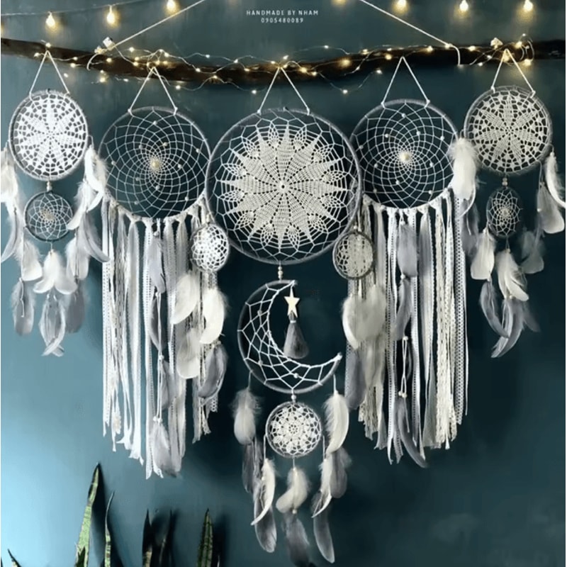 Boho Macrame Dream Catcher Set Moon Wall Hanging Home Decor 0