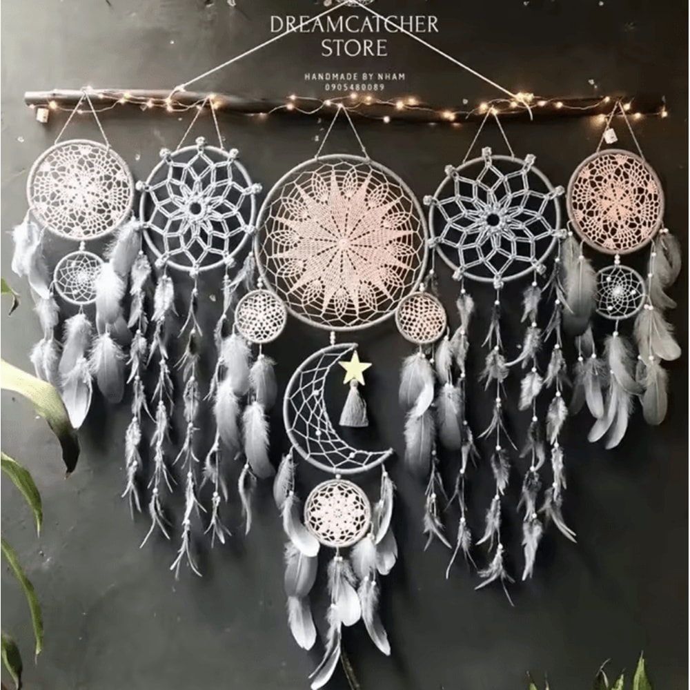 Boho Macrame Dream Catcher Set Moon Wall Hanging Home Decor 2