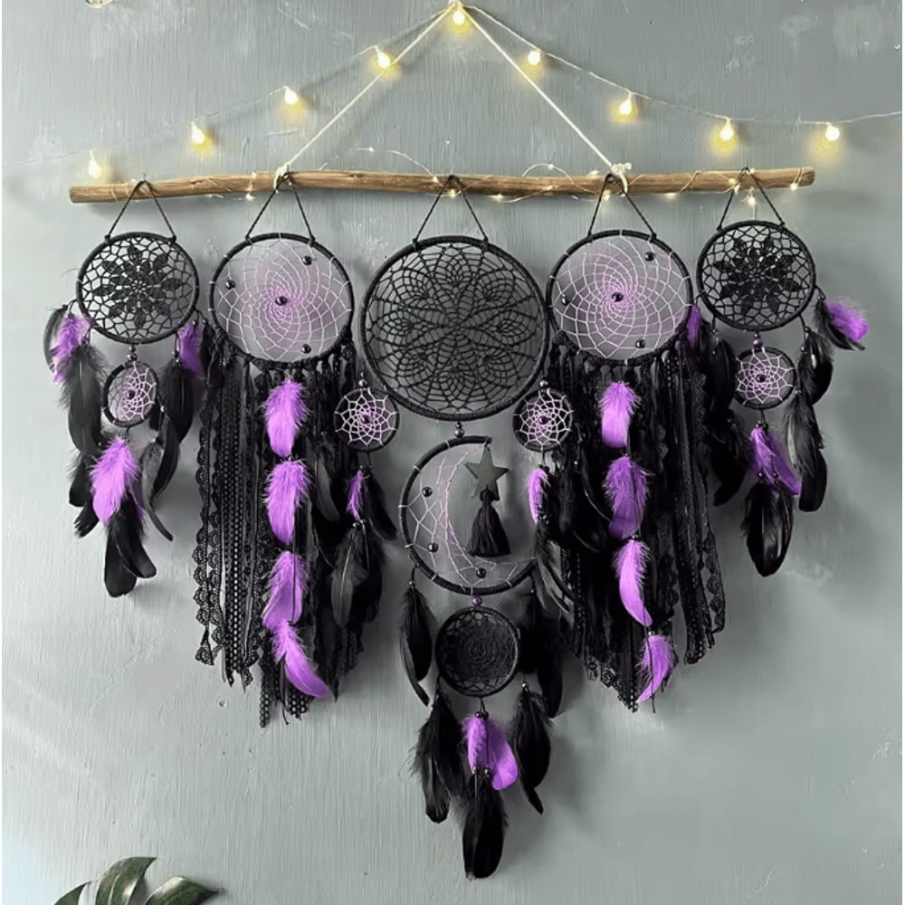 Boho Macrame Dream Catcher Set Moon Wall Hanging Home Decor 4
