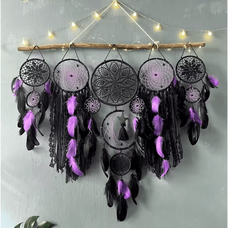 Boho Macrame Dream Catcher Set Moon Wall Hanging Home Decor 4
