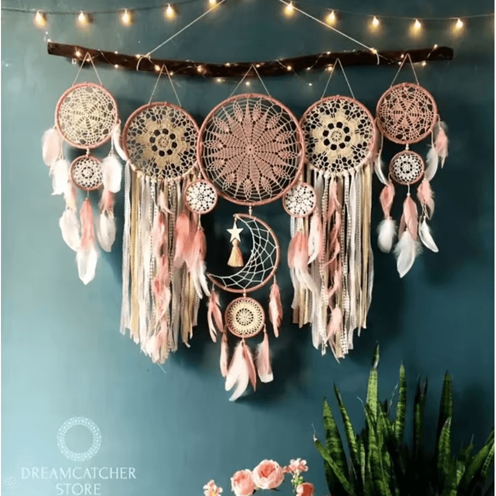 Boho Macrame Dream Catcher Set Moon Wall Hanging Home Decor 6