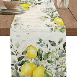 green eucalyptus lemon linen table runner – botanical dining & seasonal decor