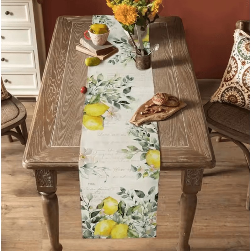 Green Eucalyptus Lemon Linen Table Runner Botanical Dining Seasonal Decor 3