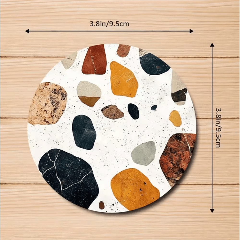 6Piece Wooden Coaster Set Stone Pattern Insulated Drink Mats 5