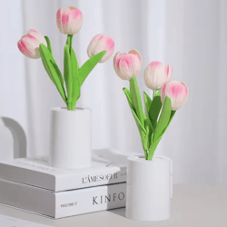 rechargeable tulip led table lamp – 3 color dimmable romantic flower night light